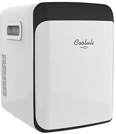 Cooluli 15L Mini Fridge for Bedroom Car,Office Desk & College Dorm Room 12V Portable Cooler & Warmer for Food,Drinks,Skincare,Beauty,Makeup & Cosmetics AC/DC Small Refrigerator (White),CL15L2W