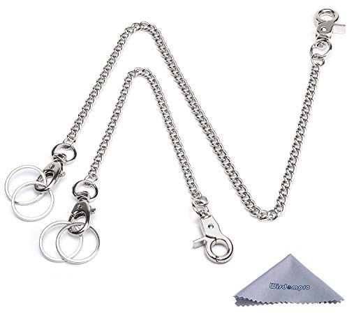 Wisdompro Geldbörsenkette, 2 Stück (20,3 cm und 40,6 cm), robuster Schlüsselanhänger mit beiden Enden, Karabinerverschlüsse und extra 2 Ringen für Schlüssel, Geldbörse, Jeans, Hosen, Gürtelschlaufe