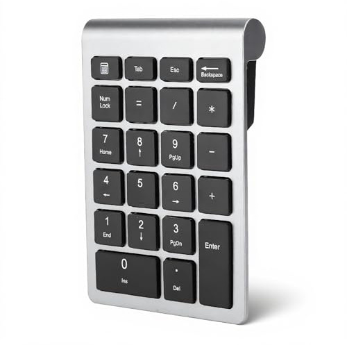 ASHATA Teclado numérico, Teclas numéricas 22 Teclado numérico Mini Teclado ergonómico inalámbrico USB 2.4G con Receptor, Soporte para Android, para Windows, para Sistemas Mac OS.(Gris Hierro)