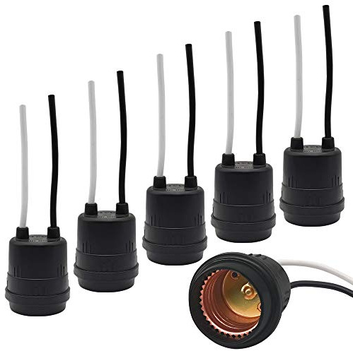New orange heart Waterproof Lamp Socket, 6 Pack Black Pigtail Lamp Holder Socket, E26/E27 Fully Sealed Rainproof Light Sockets, 250V-660W