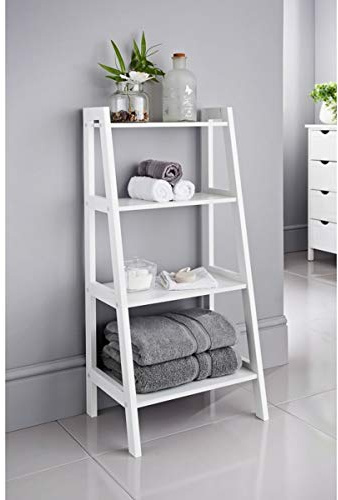 AJ Maine Large Style Modern Ladder Shelf New England 3 Tier Bathroom Storage Unit White