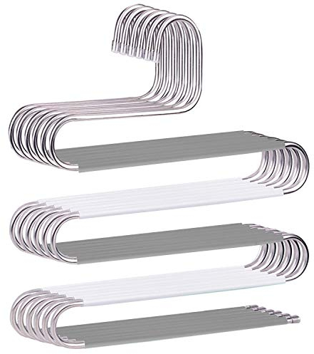 devesanter Hosenbügel, platzsparend, rutschfest, S-Form, Edelstahl, Kleiderbügel, Schrankaufbewahrung, Organizer für Hosen, Jeans, Schals, zum Aufhängen, Grau und Weiß, 6 Stück