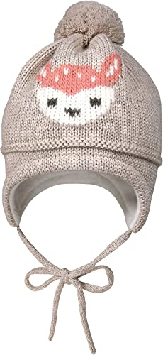 maximo MINI Girl-Mütze, Intarsia, REH ausgenäht, Pompon, Bindeband, Futter Made in Germany