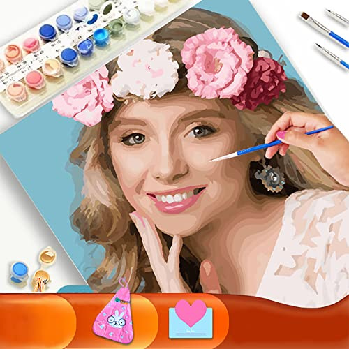Malen nach Zahlen Eigenes Bild fur Erwachsene,Personalisiertes Foto Malset | HD Leinenleinwand 24 Farben Acrylfarben DIY Hobby Geschenk 30x40cm