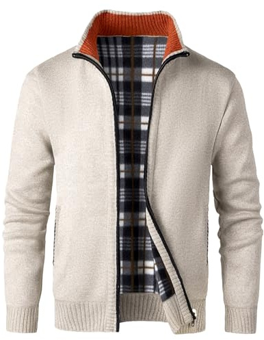 KTWOLEN Cárdigan de Punto para Hombre Otoño Invierno Cálido Chaleco de Algodón Casual suéter Grueso con Cremallera Cardigan Rebecas, C-Beige, L