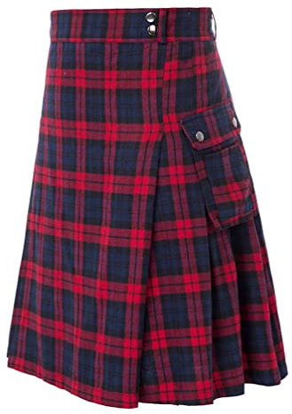 BaronHong Tartan Utility Kilts para Hombres Kilt Disponible en Varios tartanes Escoceses (rojo2, L)