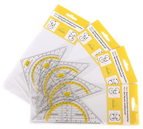 4er Set KREISLINEAL Geometrie Dreieck/Geodreieck + Kreise zeichnen 16cm