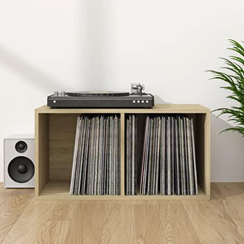 WIFESE Schallplatten-Aufbewahrungsbox Bücherregal Wand Regal CD Kinderzimmer Deko Schmal DVD Bookshelf Schmales Ständer 2 Fächern Sonoma Eiche 71x34x36 cm