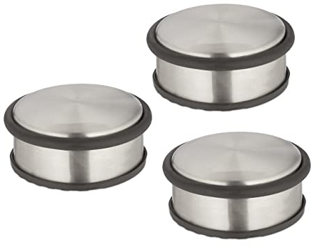 Relaxdays Fermaporta in Acciaio Inox, Set da 3, H x D: 4,5 x 10,5 cm, Blocca Porte Pesante e Antiscivolo, Argento Nero