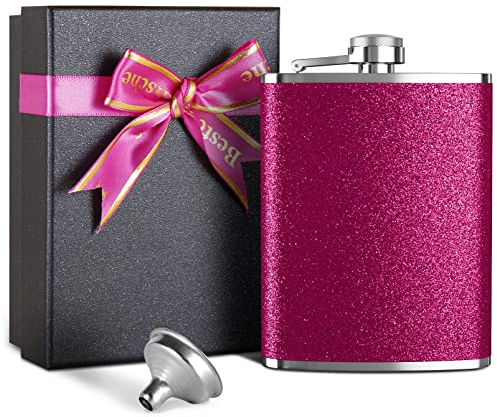 LILABIENE Flachmann Leder Glitzer Rosa Pink Flachmänner 8oz mit Trichter Geschenke für Frauen