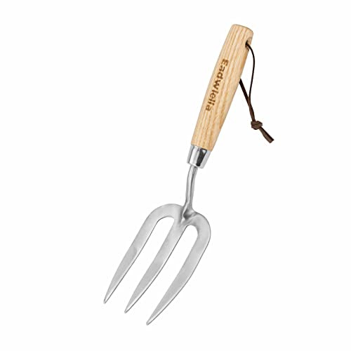 Gartenhandgabel Kleine Handgabel Unkrautgabel 30,5 cm mit 3 spitzen Zinken Holzgriff für Gartenarbeit Jäten Kultivieren Graben Pflanzen Umpflanzen Belüften Lockern Hartboden Mischzusätze