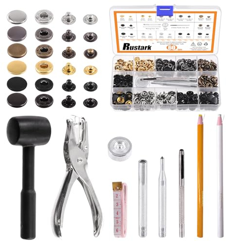 Rustark 60 Sets 12.5mm 6 Farben Leder Druckknöpfe Set mit Hammer Zange und Werkzeugen, Metall Druckknopf Kleidungs Druckknopf Sortiment Set für Leder, Kleidung, Jacken, Jeans, Bastelarbeiten