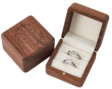 Roycraft Mr & Mrs Ring Box Wedding 2 Slots White Lining Wooden Ring Boxes for Ceremony Proposal Wedding Day Engagement