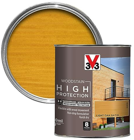 V33 High Protection Woodstain for Exterior Wood, Light Oak, 750ml | 8-year guarantee, Water-repellent & microporous, Two-coat application, Quick-drying, Non-drip formula
