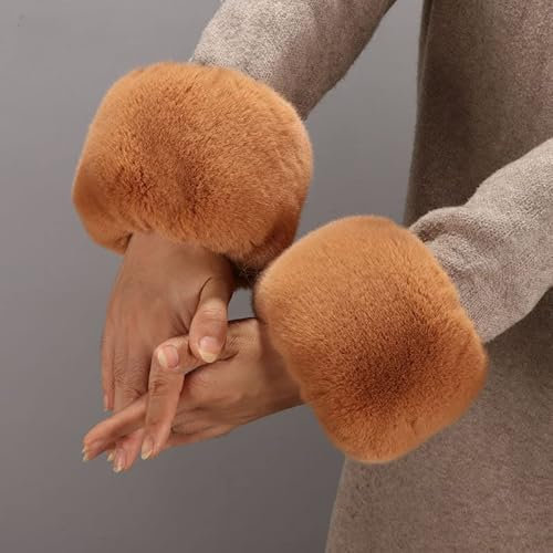Pulswärmer Pelz Damen,weiche Kunstpelz Handgelenk Bands Pulswärmer Fell Manschetten Warmers Pelz Armstulpen Kunstfell Fellstulpen Wärmer Fell Pelz Stulpen Armstulpen Handschuhe für Frauen-Braun