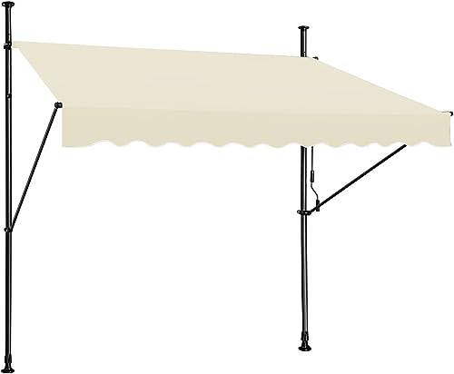 STEELAID Manual Retractable Awning – Multple Size and Color - Non-Screw Outdoor Sun Shade – Adjustable Pergola Shade Cover with UV Protection (Cream, 138''W, Max 57'' roll Out)
