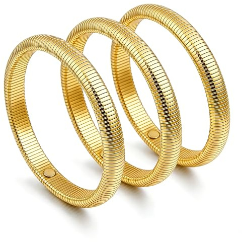 Awinesn 18K Gold Plated Bracelets for Women Gold Bangles for Women Chunky Bangle Bracelets for Women Bracelets Stack Tarnish Free Bangle Set of 3 for Women Accessories for Her Gifts