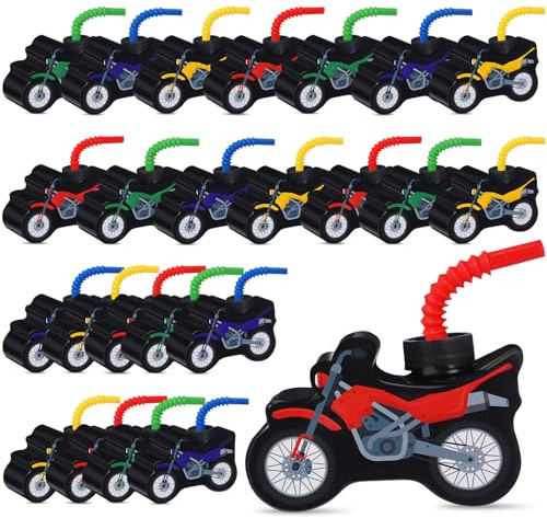 Tanlade 24 Sets Dirt Bike Cups with Straws,Plastic Motorcycle Cup Dirt Bike Birthday Party Favor Reusable Race Car Party Bottles for Motorcycle Race Car Supplies