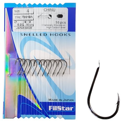 PRO FILSTAR Angelhaken Set mit Vorfach 10 Stück, N4 - Gebundene Haken | Mono Angelschnur 50cm, DIA0,20mm, Karpfenangeln - Karpfen Angeln Zubehör - Karpfenhaken - Carp Fishing Hooks Angelzubehör