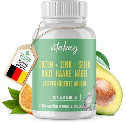 Vitabay Biotin Hochdosiert 10000mcg 365 Tabletten Time Released & Vegan - Haarvitamine für Frauen