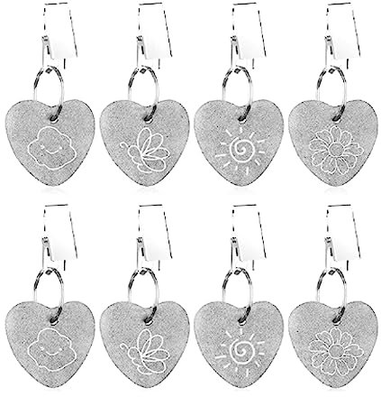 Yfenglhiry 8 x Herz-Tischdeckenbeschwerer, Marmorstein, schwere Anhänger, Tischdeckenaufhänger mit Clips für Outdoor, Party, Picknick, Tischdeckenbeschwerer, rutschfest, 8 Stück