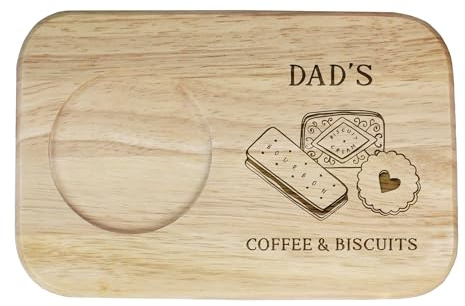eBuyGB Engraved Dad's Coffee & Biscuits Serving Board - Wood Coffee Treat Board, Gifts for Dad, Daddy, Dada, Papa - Birthday Gifts for Dad, Brown, 23L x 15W cm