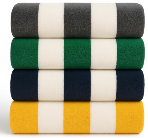 Salt Earth Cotton Family Beach Towel (Pack of 4, 30x60) - Oversized Beach Cabana Striped Towels - Quick Dry & Absorbent Towels for Bathroom, Travel, Pool, Bath, Vacation, Home, Swim (Multi Color)