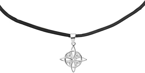 ENTREPLATA Collana con ciondolo in argento Sterling 925, amuleto di protezione, bianco e nero, da donna, in gomma, con nodo di strega