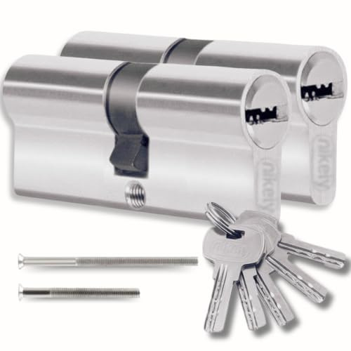 Juego de 2 Cilindros para Cerradura 45/45mm de Doble Entrada, Tornillos y Llaves Incluidos, Fácil de Instalar, para Puertas y Garajes, Antitaladro, Misma Llave, Longitud 90mm
