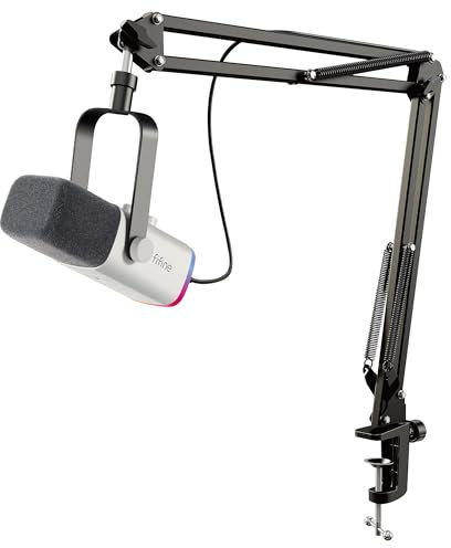 FIFINE XLR Streaming Micrófono Dinámico de Podcast, RGB Gaming Micrófono USB con Soporte Microfono per Ordenador PS4 PS5, para Podcast Estudio Podcasting Grabación - Blanco