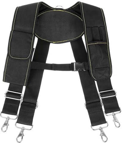 sourcing map Tool Belt Suspenders with 4 Attachment Loops Magnetic Wristband Movable Phone Holder Pencil Holder for Framer Carpenter Electrician Tool Belt, Black/Red
