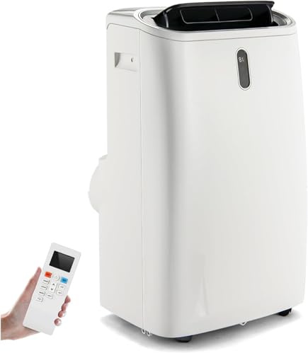 HOMFME 5 in 1 Portable Air Conditioner, Mobile Air Conditioning Unit, Dehumidifier, Heater, Cooling Fan, Remote Control, Digital Display, 24H Timer, Sleep Mode (9000BTU, 2 Speed)