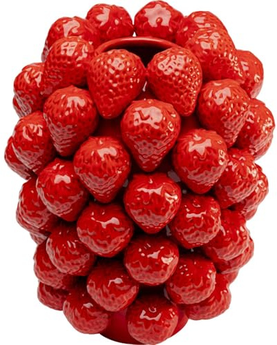 Kare Grand Vase Design en Porcelaine émaillée Faite à la Main, Rouge, Fraises, pièce Unique, Vase décoratif, Vase de Table, Vase pour Le Salon, Accessoires, 30 x 25 x 25 cm (H x l x P)