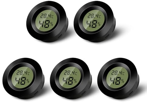 5PCS Mini-Digital-Raumthermometer, LCD-Digital-Hygrometer, Temperatur- und Luftfeuchtigkeitsmonitor für Zuhause, Kindergarten, Gitarrenbrutschrank, Reptilien, Autogewächshaus, Schwarz