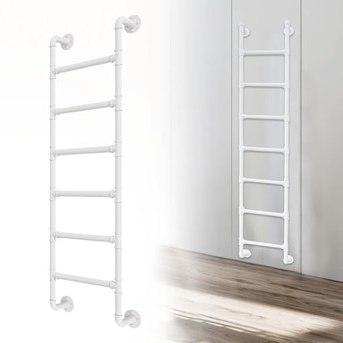 White Attic Bunk Bed Metal Ladder 3 8 Rung Wall Mounted Step Ladder for Home Loft Height Entrance Egress Ladder (83in)