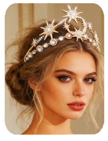 Zoestar Stern Mond Krone Stirnband Strass Braut Hochzeit Stirnbänder funkelnde Kristall Göttin Kopfschmuck Braut Haarschmuck für Frauen (Gold, Einheitsgröße)