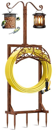 Jvgoo Gartenschlauchhalter – verbesserte Wasserschlauchhalter für den Außenbereich, mit 5 Spikes und 2 Schäferhaken, freistehender Schlauchständer, Schlauchaufhänger, Schlauchaufbewahrung