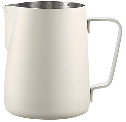 AGSYFFD Milchaufschäumkrug, Milchkännchen 350 ml, Milchaufschäumkrug Edelstahl, Milchkaffee Dampfkrug, Schaumherstellung für Kaffee, Matcha, Cappuccino-Krug (Beige)