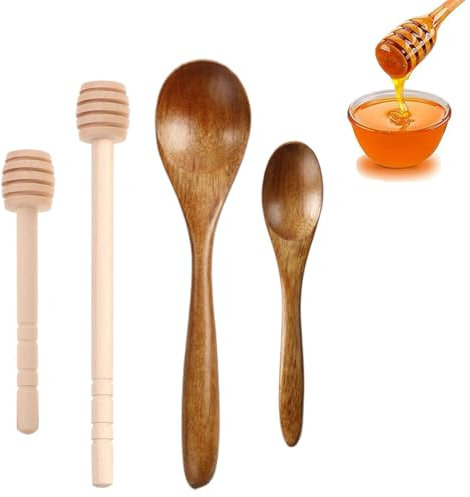 JEYORZY 4 Pezzi agitatori per Miele, cucchiai di Miele, cucchiai di Miele in Legno, agitatori per Miele con Sollevatore di Miele, per Vaso di Miele Jar Ringraziamento Matrimonio Battesimo