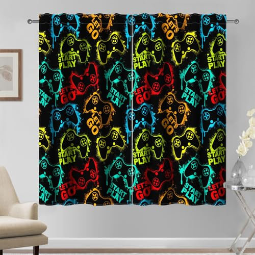 Kzzfqxb 117×138cm Tende da gioco 2 pannelli, ragazzi bambini Silhouette colorata astratta Gamer Joystick Esports Stampate per ragazzi adolescenti, tendaggi per finestre