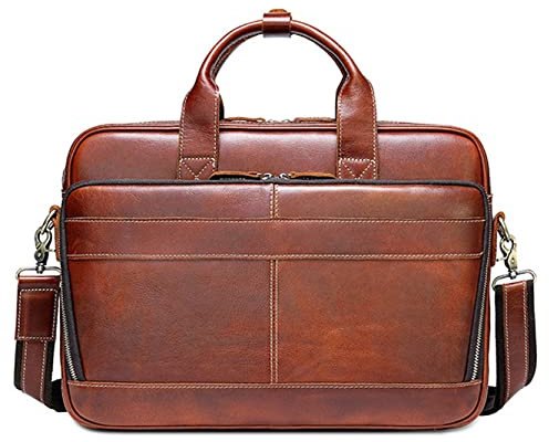 BHBYAFASH Laptoptasche Aktentasche, Männer 15inch Laptop-Aktenkoffer echtes Leder-Schulter-Kurier-Beutel-Computer Satchel Handtasche Arbeit Office Business Bag Umhängetasche(Braun)