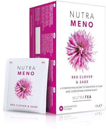 Nutra Tea NutraMENO Kräutertee für Frauen – Rotklee Tee mit Salbei & Shatavariwurzel – Menopausetee – unterstützender Wechseljahrtee & Menotee – vegan – 40 einzeln verpackte Teebeutel
