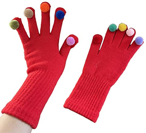 Winter-Strickhandschuhe, warm, für Damen, Vollfinger-Handschuhe, dick, Outdoor-Skihandschuhe mit buntem Dekor