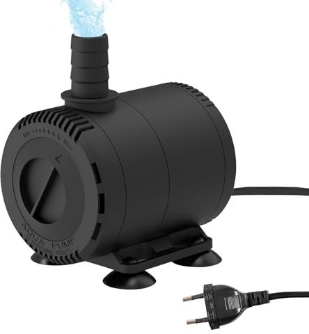Aquarium Wasserpumpe 15W 1000L/H, Ultra Leise Mini Tauchwasserpumpe mit Hohem Hub, Klein Springbrunnenpumpe mit 1,6m Netzkabel und Düsen, Klein Tauchpumpe für Teich, Brunnen, Hydrokultur