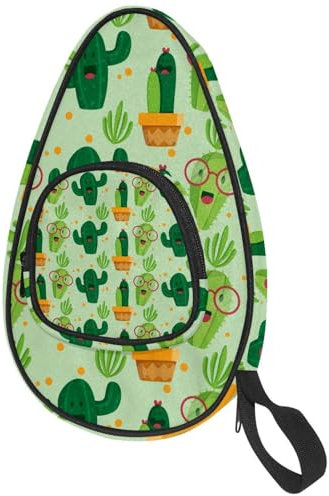 VAPOKF Housse pour raquette de tennis de table, motif cactus joyeux dessin animé, sac pour raquette de ping-pong, sac de pagaie avec pochette pour 4 à 5 balles