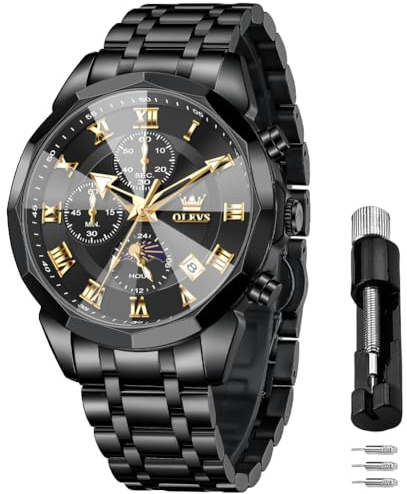 OLEVS Männer Uhr Quarz Luxus Business Uhren Multifunktion Chronograph Mondphase wasserdicht Leuchtend Edelstahl Armbanduhr