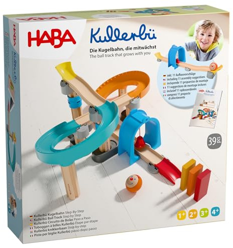 HABA Kullerbü Step-By-Step: Mitwachsende Kugelbahn & Murmelbahn für Kleinkinder ab 1-4 Jahren. Stabiles Klicksystem, kompatibel mit Allen Kullerbü-Bahnen - 2012252001