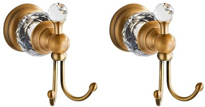 Leekayer 2PCS Badezimmer Handtücher Haken, Doppelschicht Bademantel Wandhaken, Vintage Messing, Luxus Kristall, Schraubenbohrung Montage, Schlafzimmer Kleidung hängen, Kleider, Taschen, Mütze, Schal