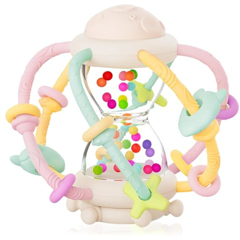 Giochi Sonaglio Dentizione Del Neonato 0-3 mesi, Sonaglio Giochi Neonato 3-6 6-9 mesi, BPA Free Montessori 1 anno Giochi Sensoriali per Neonati Regali (Giallo)