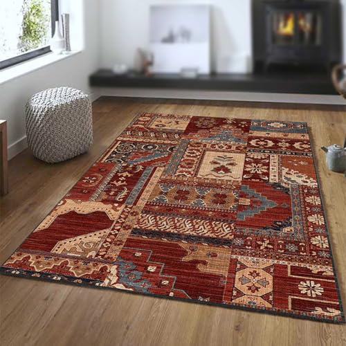 Extra Large Rugs 6.5 x 9.8 ft,Red Floral Black Beige Patchwork Vintage,Multicolour,200 x 300 cm, Washable Rug for Living Room Farmhouse Home Decoration Aesthetic Carpet